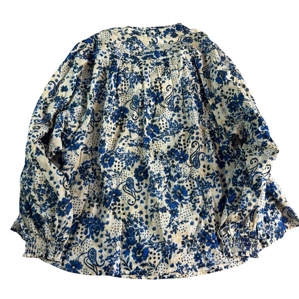Jessica Simpson 1X Blue Floral Paisley Blouse Boho Peasant Top NWOT - Picture 2 of 8